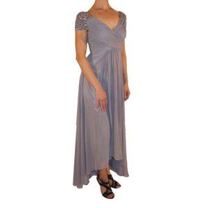 Eliza J Embellished Shoulder Pleated Chiffon Gown